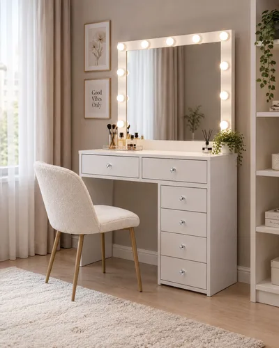 Dressing Table White Hollywood View 2